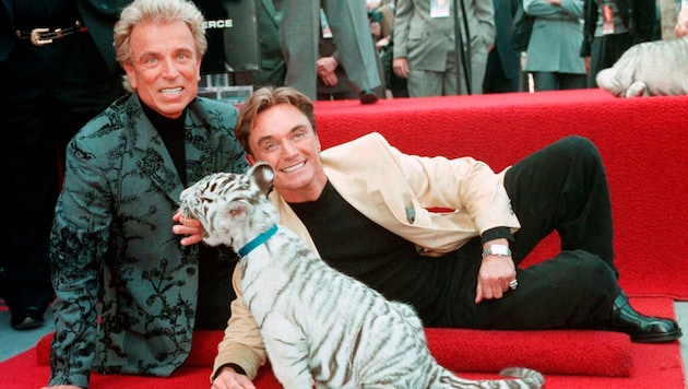 Die berühmten Magier mit weißem Tiger-Baby am Walk of Fame in Hollywood (Bild: AP/Neil Jacobs)