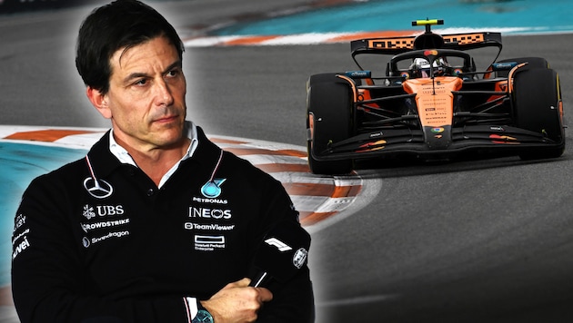 Mercedes-Teamchef Toto Wolff verteidigte McLaren. (Bild: Krone KREATIV/APA/Getty Images via AFP/GETTY IMAGES/Rudy Carezzevoli, GEPA Pictures)