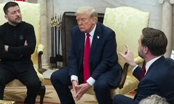 Von links: Der ukrainische Präsident Wolodymyr Selenskyj, US-Präsident Donald Trump und ...