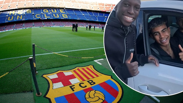 Fode Diallo mit seinem Idol Lamine Yamal (re.) – beide bereiten dem FC Barcelona aktuell viel Freude.