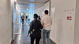 In Handschellen wurde der notorische Dieb zum Prozess in Eisenstadt vorgeführt. (Bild: HS)