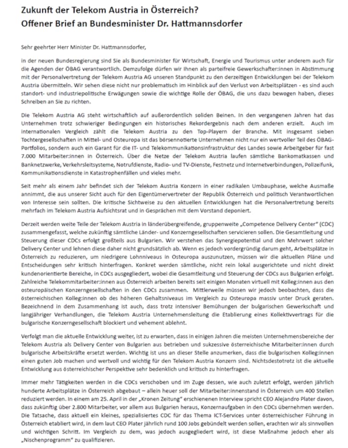 Der Brief liegt der „Krone“ vor.