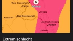 Die App meldet extrem schlechte Luftqualität in Salzburg (Bild: Apple/BreezoMeter)