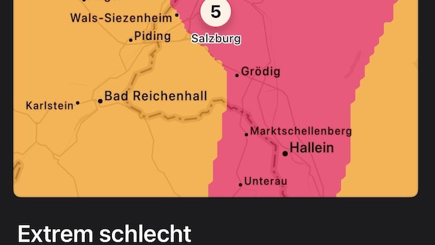 Die App meldet extrem schlechte Luftqualität in Salzburg