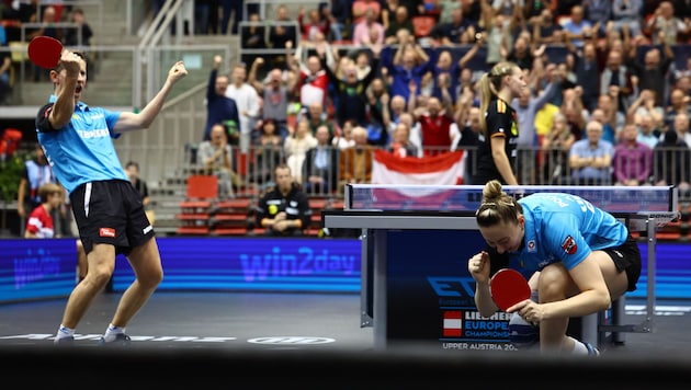 Robert Gardos und Sofia Polcanova jubeln.