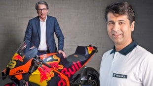 Als sein „Lebenswerk“ bezeichnete Stefan Pierer (li.) KTM, als die finanziellen Probleme bekanntwurden. Rajiv Bajaj (re.) sichert dem Motorradhersteller offenbar nun das wirtschaftliche Überleben. (Bild: Krone KREATIV/Philip Platzer, KTM)