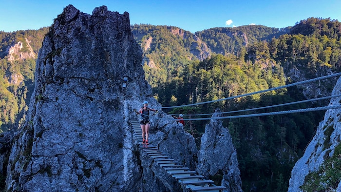 Die Hängebrücke ist eine Attraktion im Drachenwand-Klettersteig.