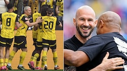 Borussia Dortmund jubelt, Hoffenheim-Coach Christian Ilzer kann trotz klarer Niederlage aufatmen! (Bild: AFP/APA/INA FASSBENDER)