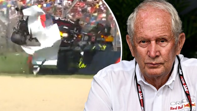 Helmut Marko (re.) äußert sich zum wilden Crash von Yuki Tsunoda.