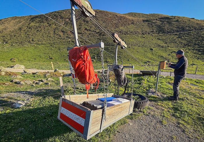 Die Talstation der Materialseilbahn auf der Wildalm. 