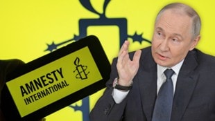 Kreml-Chef Wladimir Putin lässt wieder mal seine Muskeln spielen: Russland verbietet die Menschenrechtsorganisation Amnesty International!  (Bild: Krone KREATIV/stock.adobe.com ap)