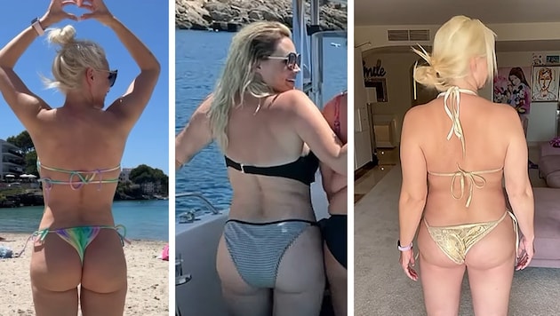 Daniela Katzenbergers Po war noch nie so knackig! Links sehen Sie die neueste, straffe Version. 