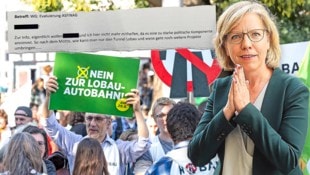 Als Verkehrsministerin drehte Gewessler den Lobau-Tunnel ab – als Grünen-Chefin macht sie weiter gegen ihn mobil. Beamte zweifelten intern die Objektivität von Evaluierungen an. (Bild: Krone KREATIV/Weingartner-Foto/picturedesk.com/Zwefo/zVg)