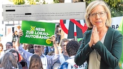 Als Verkehrsministerin drehte Gewessler den Lobautunnel ab – als Grünen-Chefin macht sie weiter gegen ihn mobil. Beamte zweifelten intern die Objektivität von Evaluierungen an. (Bild: Krone KREATIV/Weingartner-Foto/picturedesk.com/Zwefo/zVg)