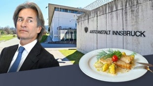 Die „Krone“ weiß, was Karl-Heinz Grasser in seiner Zelle serviert wird.  (Bild: Krone KREATIV/APA/Roland Schlager, Christof Birbaumer, stock.adobe.com)
