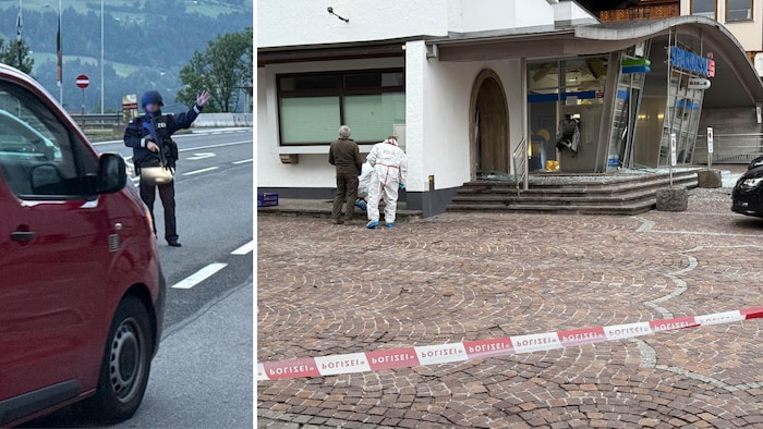 Die Sparkassen-Filiale in Reith im Alpbachtal geriet ins Visier der Bankomatsprenger. Die Spurensicherung am Tatort, eine Fahndung verlief bis dato erfolglos.