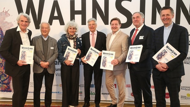 Toleranzgespräche-Kurator Wilfried Seywald, Kuratoriumspräs. Hannes Swoboda, Margarethe Prinz-Büchl, LH Peter Kaiser, Bgm. Günther Albel, Superintendent Manfred Sauer, Dompfarrer Peter Allmaier. (Bild: KampitschGerhard)
