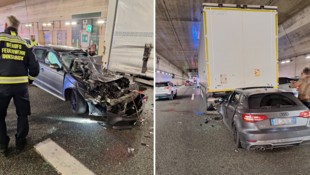 Das Auto des Italieners wurde massiv beschädigt. (Bild: Rotes Kreuz Innsbruck, Krone KREATIV)