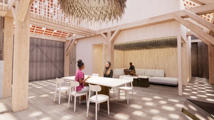 Durch die Weinberge geht es zu den alten Landwirtschaftsgebäuden, für die Studenten der New Design University Entwürfe für eine nachhaltige Innenausgestaltung angefertigt haben.
