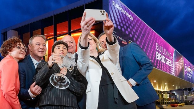 Die Spitzenpolitik surft bereits auf der ESC-Erfolgswelle – und welcher Landeshauptmann wird am Ende lachen? (Bild: Krone KREATIV/APA Picturedesk, Sepa Media/Isabelle Ouvrard)