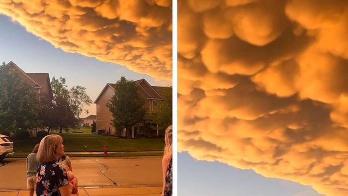 Mammatuswolken (Bild) werden häufig an der Rückseite von Gewittern beobachtet und verschwinden ...