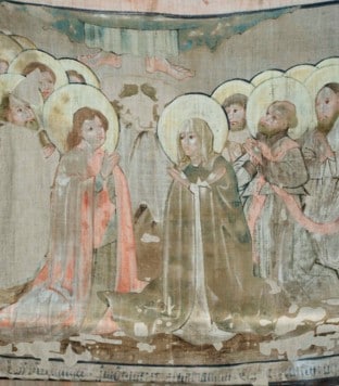 Nur noch die Füße Christi sehen die Staunenden auf der Erde, wie das Fastentuch von Gurk zeigt. (Bild: Prof. Heinz Ellersdorfer)