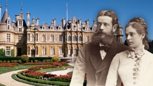 Albert Rothschild, Chef des Wiener Zweiges des Hauses Rothschild und seine Frau Bettina. Im Hintergrund:  Waddesdon Manor, eines der vielen Rothschild-Schlösser. (Bild: Krone KREATIV/APA Picturedesk)