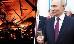 Zwei Welten: Während er die Ukraine mit Drohnen überzieht, schlürft Putin im Kreml Schaumwein.