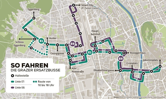 So fahren die Grazer Ersatzbusse während der Baustelle in der Annenstraße.
