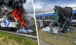 Sowohl der Zug als auch der Lkw gerieten in Brand.