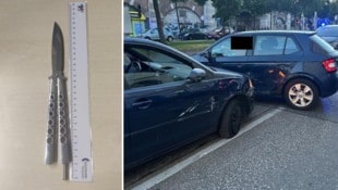 Nach einer wilden Messerattacke auf ein Auto in Wien befindet sich der Lenker nun im polizeilichem Gewahrsam. (Bild: LPD Wien)