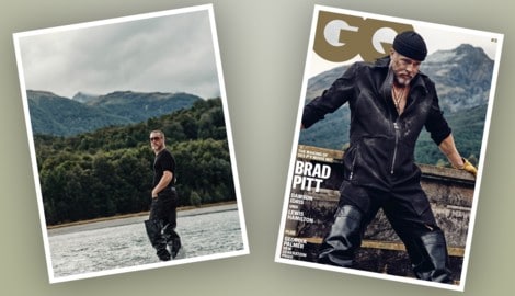 Für das „GQ“ posierte Brad Pitt (61!) maskulin und verwegen in Fischerstiefeln ... (Bild: Krone KREATIV/Nathaniel Goldenberg/GQ)