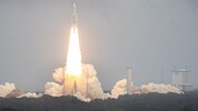 Start der ESA-Mission Juice am 14. April 2023 vom Kourou in Französisch-Guayana, um die Eismonde ...