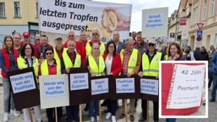 Von Austräger-Pensionisten über Gewerkschafter bis zu erzürnten Bürgern: Alle kamen sie zur Demo in Poysdorf.  (Bild: Krone KREATIV/Andi Leisser)