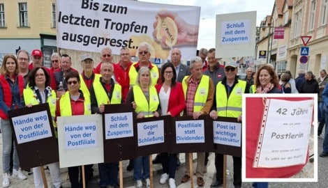 Von Austräger-Pensionisten über Gewerkschafter bis zu erzürnten Bürgern: Alle kamen sie zur Demo in Poysdorf.  (Bild: Krone KREATIV/Andi Leisser)