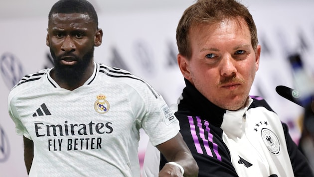 Julian Nagelsmann (re.) blickt ernst auf die Causa Rüdiger.