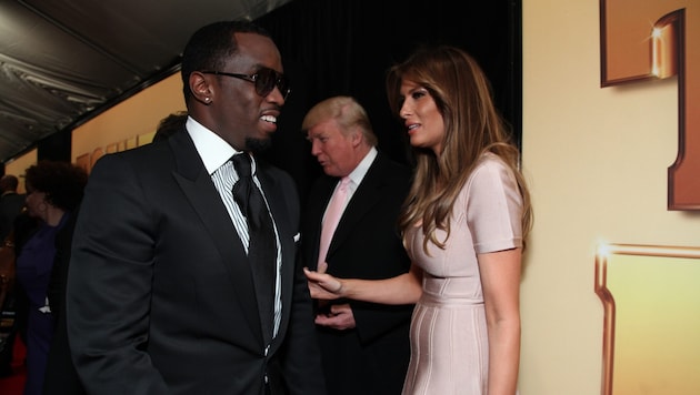 Sean Combs, Donald Trump und Melania Trump 2011 bei einem Treffen in New York