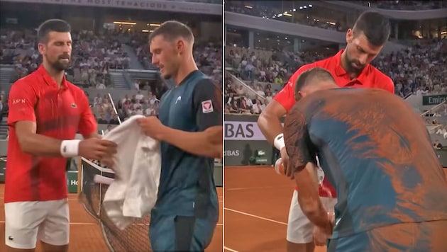 Nach einem Sturz eilte Novak Djokovic seinem Freund Filip Misolic zur Hilfe.