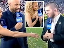 Kate Scot reicht Khabib Nurmagomedov (irrtümlich?) die Hand – und entschuldigt sich dafür.