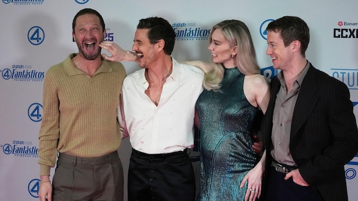 Vanessa Kirby mit ihren „Fantastic Four“-Kollegen Ebon Moss-Bachrach, Pedro Pascal, Joseph Queen ...