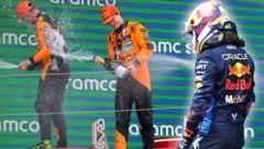 Oscar Piastri freut sich über den Sieg, Max Verstappen ist stinksauer.