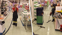 Die FF Kapfenberg-Diemlach pumpte Wasser aus einem Supermarkt ab. (Bild: Krone KREATIV/FF Kapfenberg Diemlach)