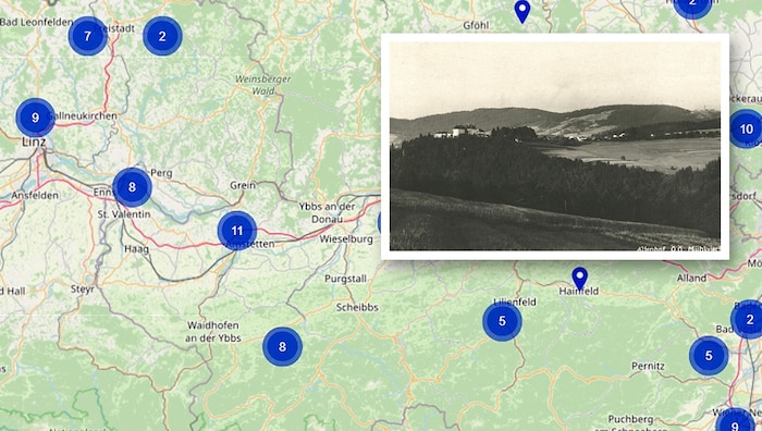 So sieht die Lagerkarte aus. Auf dem Bild: das Schloss Altenhof Anfang der 1930er-Jahre. Im Jahr 1948 wurde das im Schloss gelegene Bezirksaltersheim auch für die Unterbringung von Flüchtlingen genutzt. 