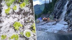 „Eissalat“ nach Hagel in Oberhofen im Inntal. Das Hahntennjoch (rechts) musste wegen einer Mure ...