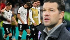 Michael Ballack (re.) schimpft über die Leistung des DFB-Teams. 
