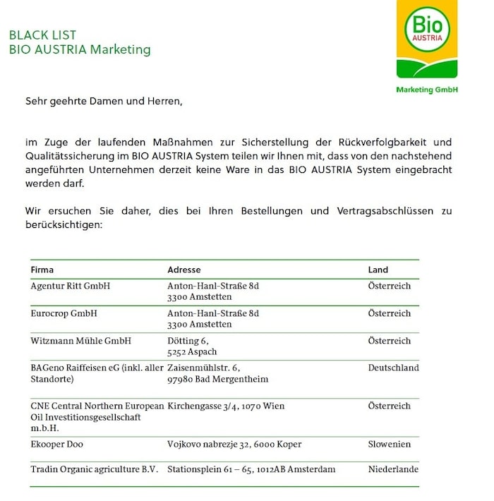 Die Bio Austria reagiert mit voller Härte gegen die deutschen Partner.