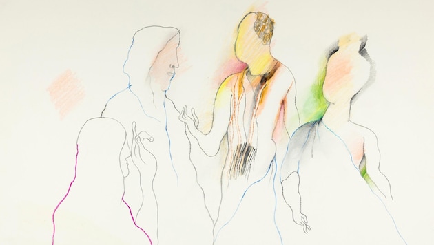 Oswald Oberhuber, Ohne Titel (Ausschnitt), 1994, Buntstift und Bleistift auf Papier