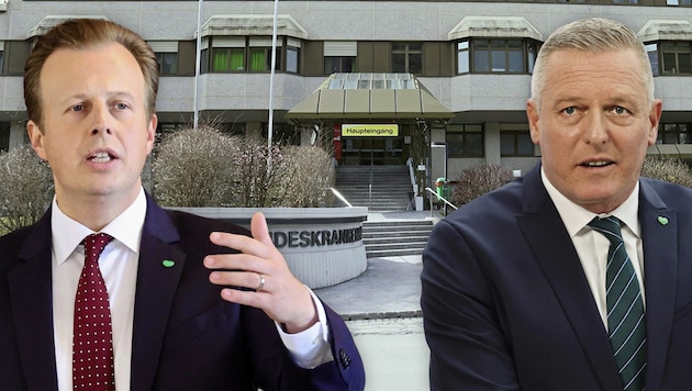 FPÖ-Landeshauptmann Mario Kunasek (re.) hat den Alternativplan in Auftrag gegeben, Gesundheitslandesrat Karlheinz Kornhäusl (ÖVP) muss diesen nun umsetzen.
