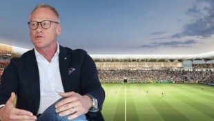 Peter Schaller, Vize bei Sturm und Bau-Experte, über das neue Mega-Projekt „Stadion neu“ in Graz (Bild: Krone KREATIV/Jauschowetz, Zoom VP)