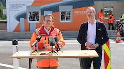 Siegele und Hufnagl beim Pressetermin am Checkpoint an der A13 bei Nößlach. (Bild: Birbaumer Christof)